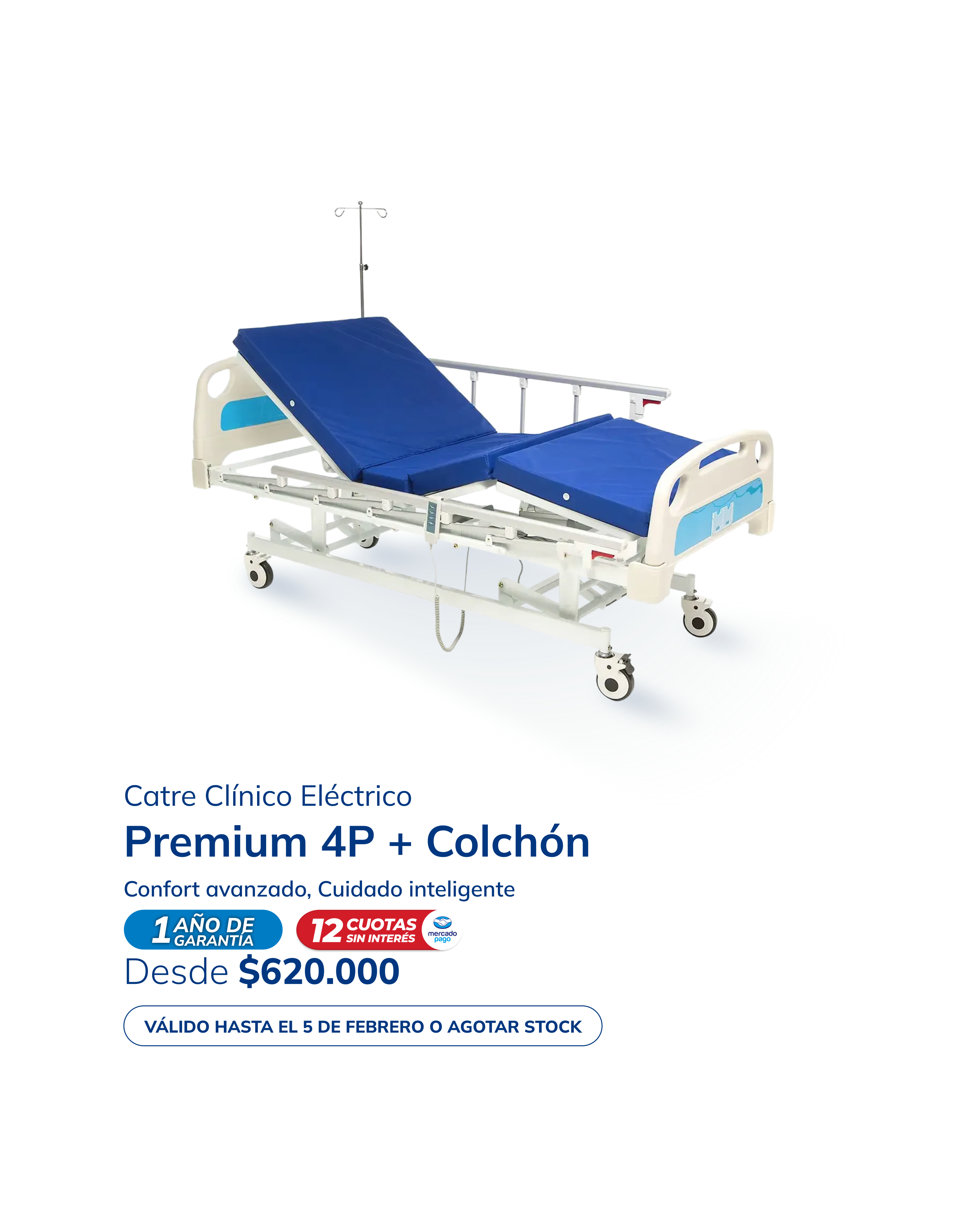 Catre Clínico Eléctrico Premium 4P